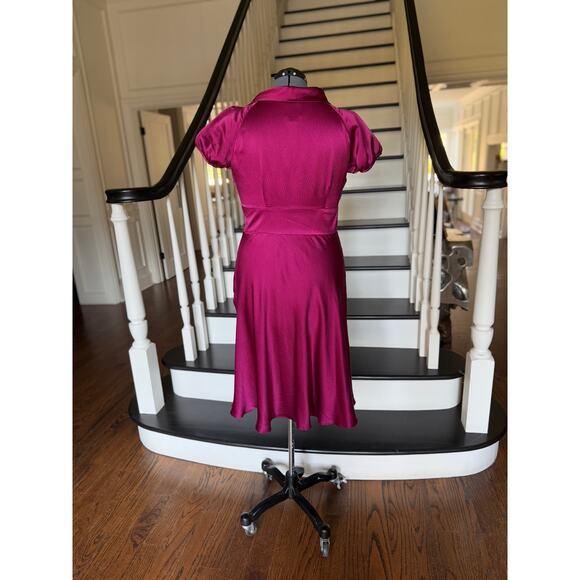 Boutique Retro Silk Raspberry Special Occasion Dress Wedding Guest Derby Party - Picture 4 of 12